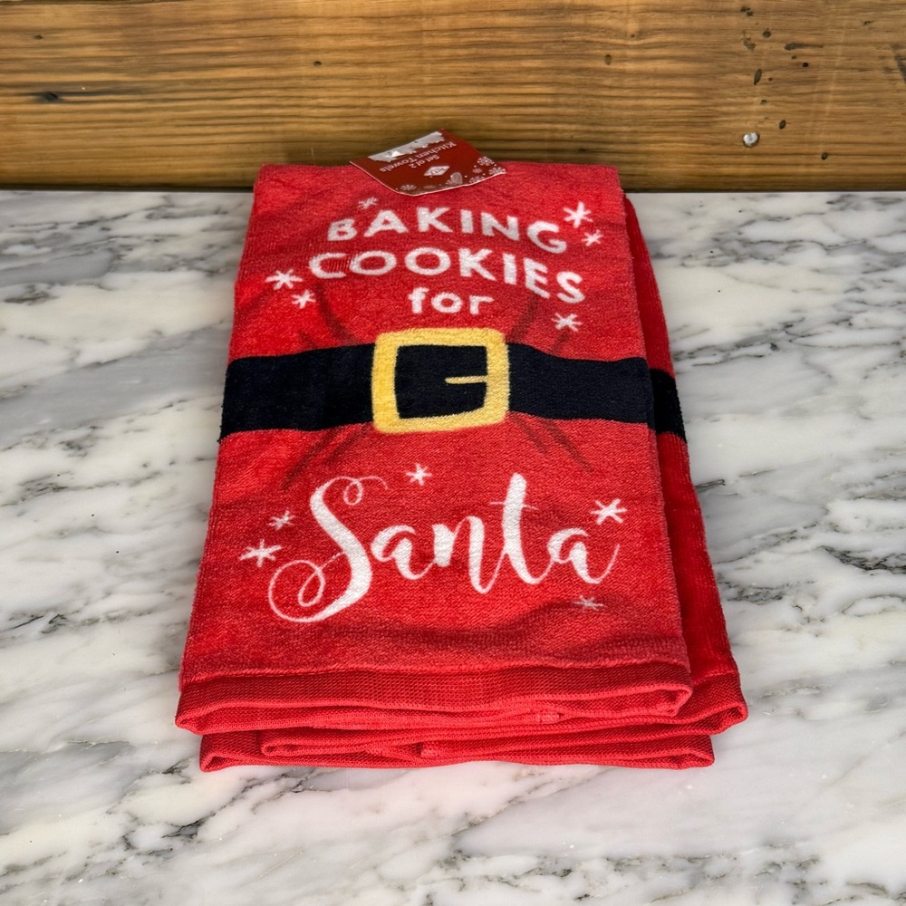 Ritz Set of 2 Kitchen Towels Christmas Baking Cookies for Santa